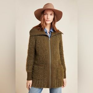 Anthropologie Moss Bethenny Zip-Front Green Turtleneck Cardigan Size XS